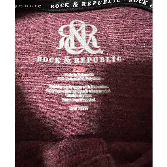 Rock & Republic Burgundy Short Sleeve Three Button Performance Polo, Size XXL - Picture 3 of 3